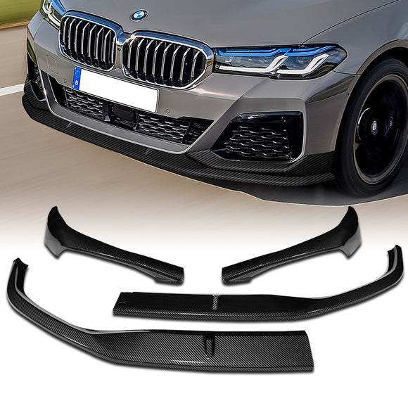 For 2021-2023 BMW 5-Series G30 M-Sport Carbon Look Front Bumper Splitter Spoiler Lip 3PCS