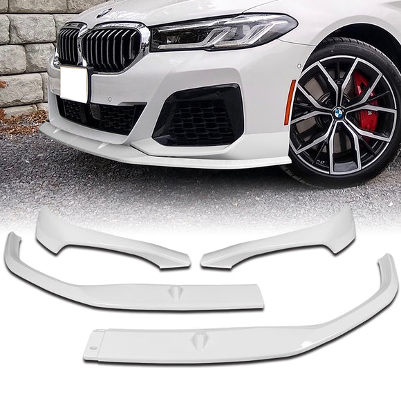 For 2021-2023 BMW 5-Series G30 M-Sport Painted White Front Bumper Splitter Spoiler Lip 3PCS