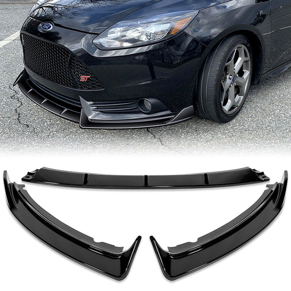 For 2012-2014 Ford Focus ST MK3 GT-Style Painted Black Front Bumper Splitter Spoiler Lip 3PCS