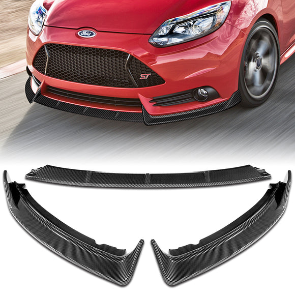 For 2012-2014 Ford Focus ST MK3 GT-Style Carbon Look Front Bumper Splitter Spoiler Lip 3PCS
