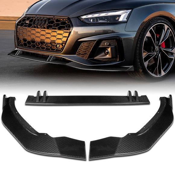 For 2020-2022 Audi A5 S5 S-Line Carbon Fiber Front Bumper Splitter Spoiler Lip 3PCS