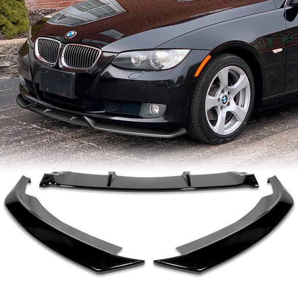 For 2007-2010 BMW 3-Series E92 E93 M-Style Painted Black Front Bumper Splitter Spoiler Lip 3PCS