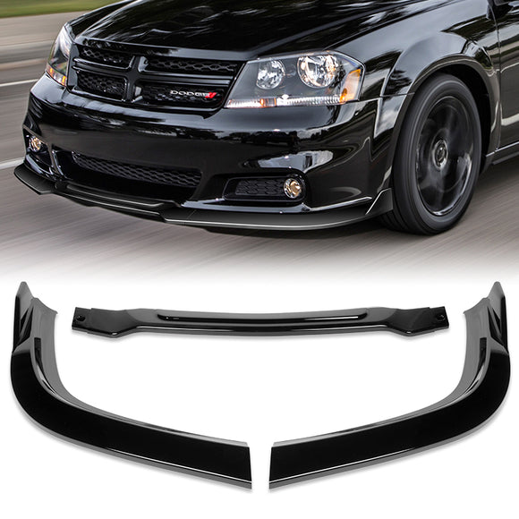 For 2011-2014 Dodge Avenger STP-Style Painted Black Front Bumper Splitter Spoiler Lip 3PCS