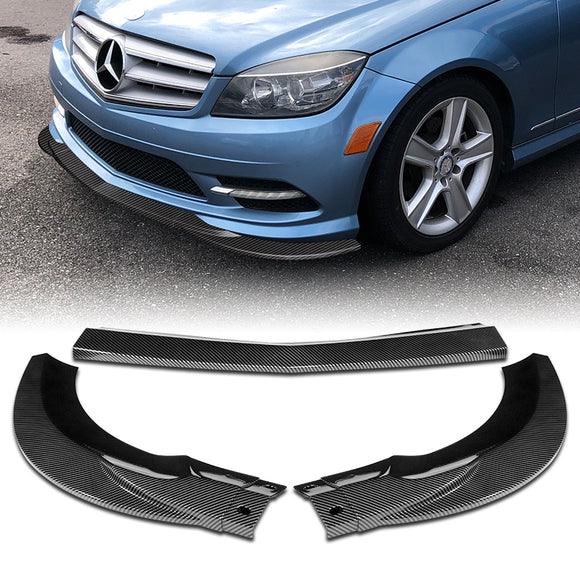 For 2008-2011 Mercedes C-Class Sport W204 Carbon Look Front Bumper Splitter Spoiler Lip 3PCS