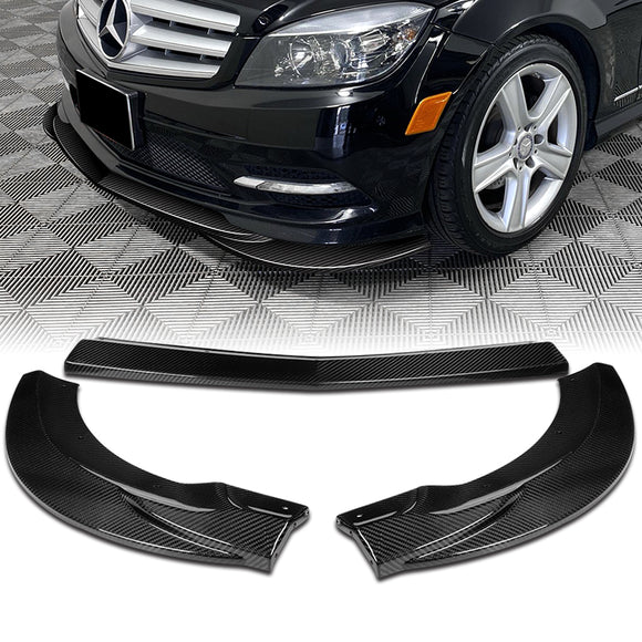 For 2008-2011 Mercedes C-Class Sport W204 Carbon Fiber Front Bumper Splitter Spoiler Lip 3PCS