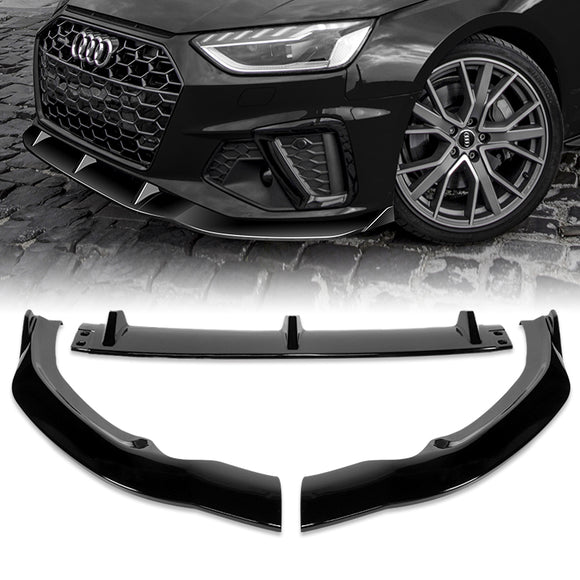 For 2020-2022 Audi A4 S4 B10 S-Line Painted Black Front Bumper Splitter Spoiler Lip 3PCS