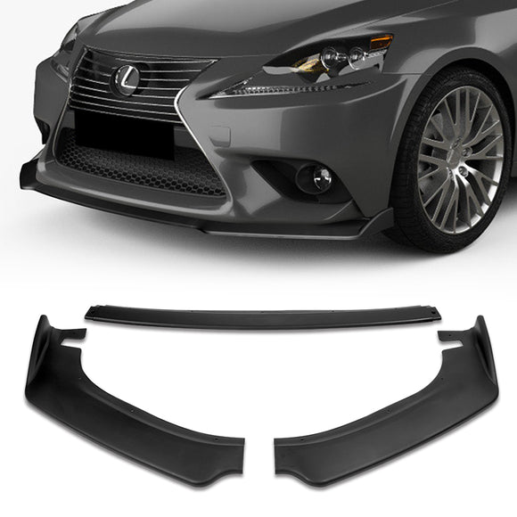 For 2014-2016 Lexus IS Base Unpainted BLK Front Bumper Body Kit Spoiler Lip 3PCS with Screw Bolt Cap Covers
