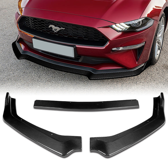 For 2018-2023 Ford Mustang Real Carbon Fiber GT-Style Front Bumper Body Kit Spoiler Lip 3-PCS