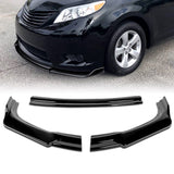 For 2011-2015 Toyota Sienna MP-Style Painted Black Front Bumper Body Splitter Spoiler Lip 3PCS