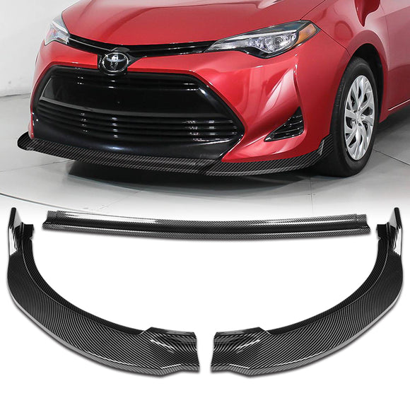 2017-2019 Toyota Corolla L LE XLE Type S Carbon Look Front Bumper Body Splitter Spoiler Lip 3PCS