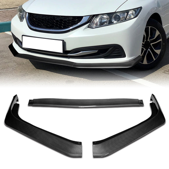 For 2013-2015 Honda Civic 4DR Carbon Look Aero-Style Front Bumper Body Splitter Spoiler Lip 3PCS
