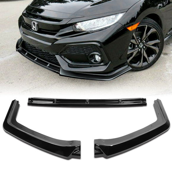 2017-2021 Honda Civic Hatchback Painted Black MUG Front Bumper Body Splitter Spoiler Lip 3PCS