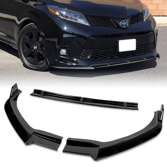 For 2018-2020 Toyota Sienna Painted Black MP-Style Front Bumper Body Splitter Spoiler Lip 3PCS