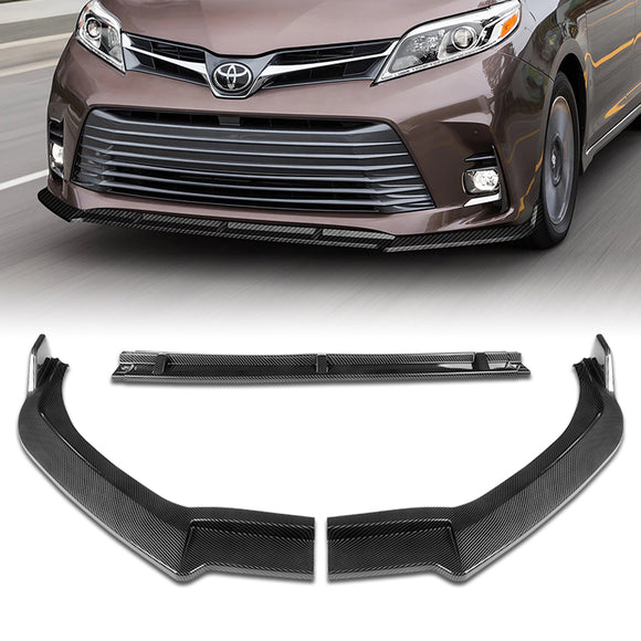 For 2018-2020 Toyota Sienna Carbon Look MP-Style Front Bumper Body Splitter Spoiler Lip 3PCS