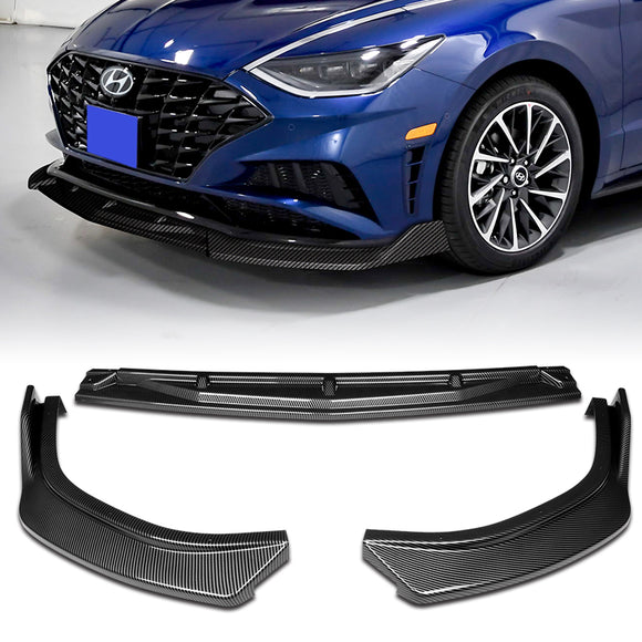 For 2020-2022 Hyundai Sonata CK-Style JDM Carbon Look Front Bumper Body Splitter Spoiler Lip 3PCS