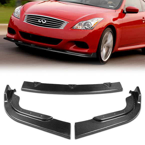 For 2008-2013 Infiniti G37 Coupe Real Carbon Fiber Front Bumper Body Splitter Spoiler Lip 3PCS