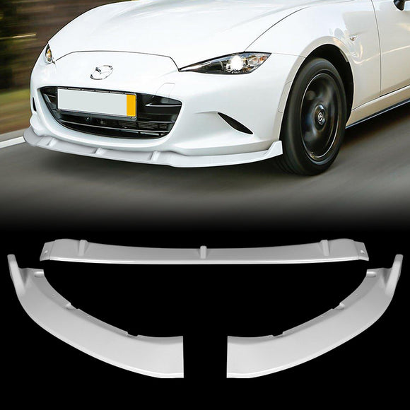 For 2016-2021 Mazda Miata MX-5 MP-Style JDM Painted White Front Bumper Body Splitter Spoiler Lip 3PCS
