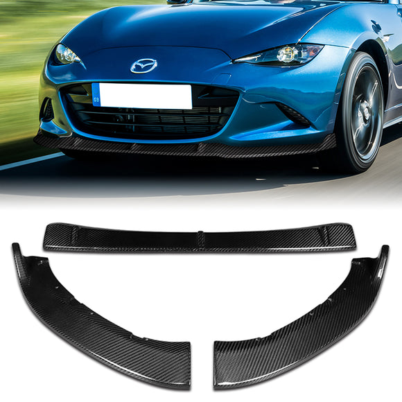 For 2016-2021 Mazda Miata MX-5 MP-Style JDM Real Carbon Fiber Front Bumper Body Splitter Spoiler Lip 3PCS