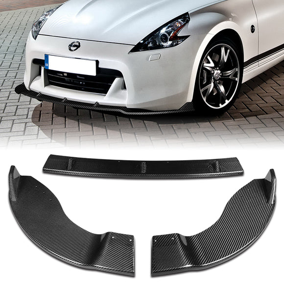 For 2009-2012 Nissan 370Z Real Carbon Fiber Front Bumper Body Splitter Spoiler Lip 3PCS