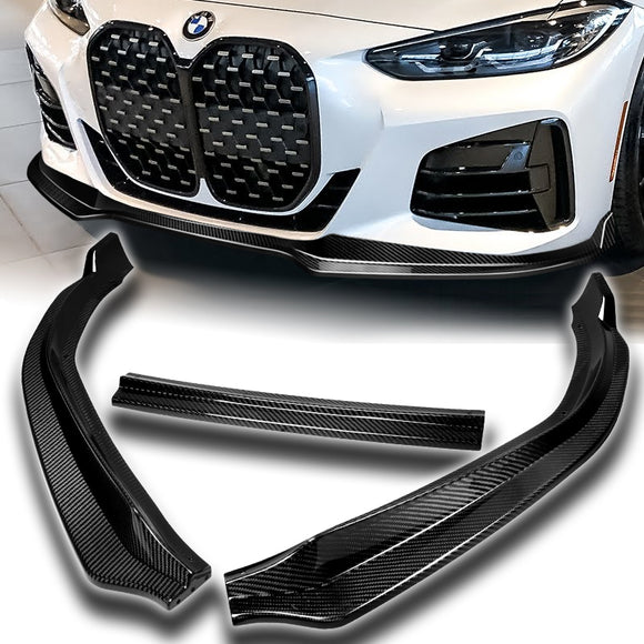 For 2020-2022 BMW 4-Series G22 G23 M-Sport Carbon Fiber Front Bumper Body Splitter Spoiler Lip 3PCS