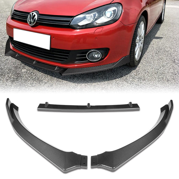 For 2010-2013 Volkswagen Golf 6 Carbon Look Front Bumper Splitter Spoiler Lip 3PCS