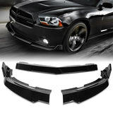 For 2011-2014 Dodge Charger Painted Black Front Bumper Splitter Spoiler Lip STP-Style 3PCS