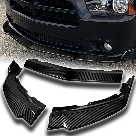 For 2011-2014 Dodge Charger Real Carbon Fiber Front Bumper Splitter Spoiler Lip STP-Style 3PCS