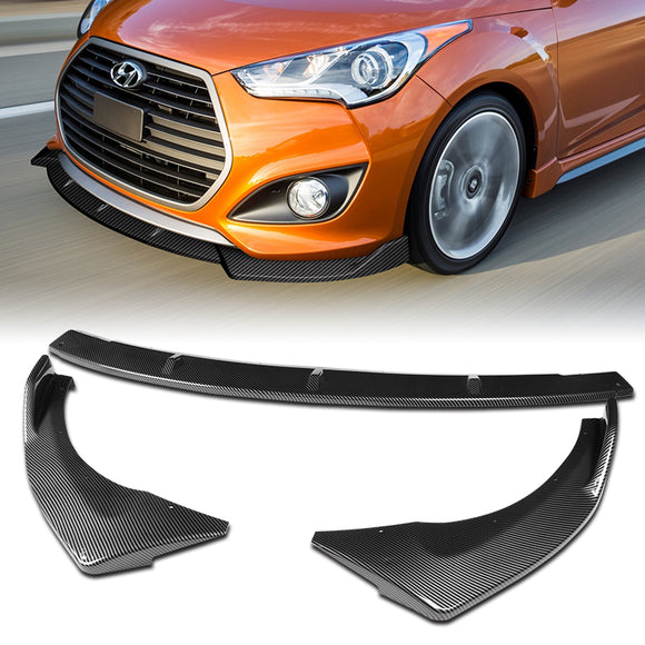 For 2013-2017 Hyundai Veloster Turbo JDM Carbon Look Front Bumper Splitter Spoiler Lip 3PCS