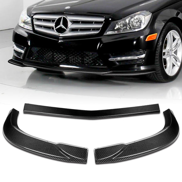 For 2011-2014 Mercedes C-Class Sport W204 Real Carbon Fiber Front Bumper Body Splitter Spoiler Lip 3PCS