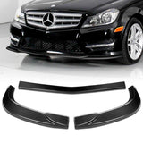 For 2011-2014 Mercedes C-Class Sport W204 Real Carbon Fiber Front Bumper Body Splitter Spoiler Lip 3PCS
