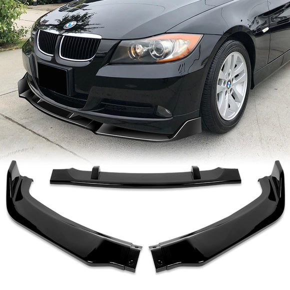 For 2006-2008 BMW E90 E91 3-Series H-Style Painted Black Front Bumper Body Splitter Spoiler Lip 3PCS