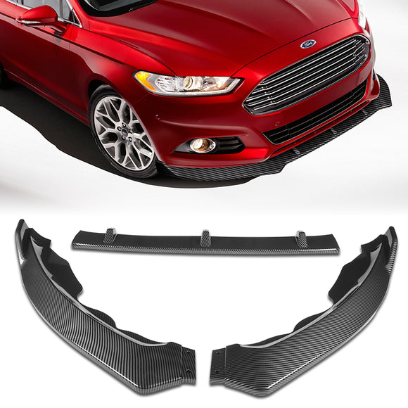 For 2013-2016 Ford Fusion Mondeo Carbon Look Front Bumper Body Splitter Spoiler Lip 3PCS