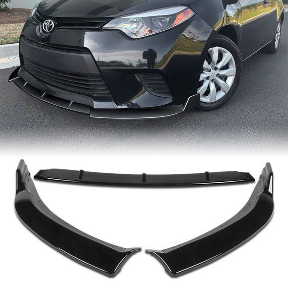 For 2014-2016 Toyota Corolla Base L/LE Model Painted Black Front Bumper Body Splitter Spoiler Lip 3PCS