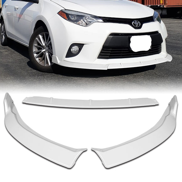 For 2014-2016 Toyota Corolla Base L/LE Model Painted White Front Bumper Body Splitter Spoiler Lip 3PCS