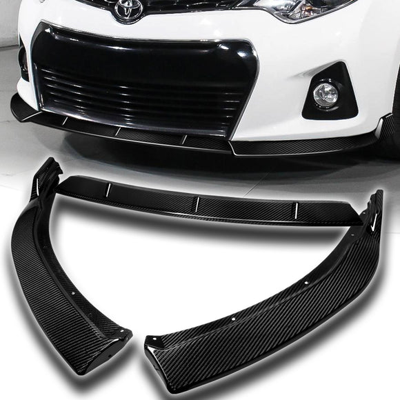 For 2014-2016 Toyota Corolla Base L/LE Model Carbon Fiber Front Bumper Body Splitter Spoiler Lip 3PCS