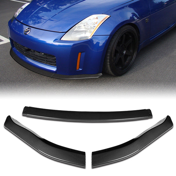 For 2003-2005 Nissan 350Z Z33 CT-Style Carbon Look Front Bumper Body Splitter Spoiler Lip 3PCS