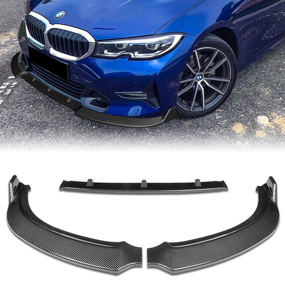 For 2019-2021 BMW G20 G21 3-Series Sport-Line Carbon Look Front Bumper Body Splitter Spoiler Lip 3PCS