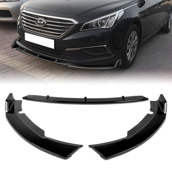 For 2015-2017 Hyundai Sonata STP-Style Painted Black Front Bumper Body Splitter Spoiler Lip 3PCS