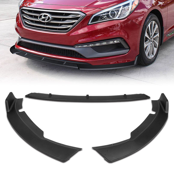 For 2015-2017 Hyundai Sonata STP-Style Matte Black Front Bumper Body Splitter Spoiler Lip 3PCS