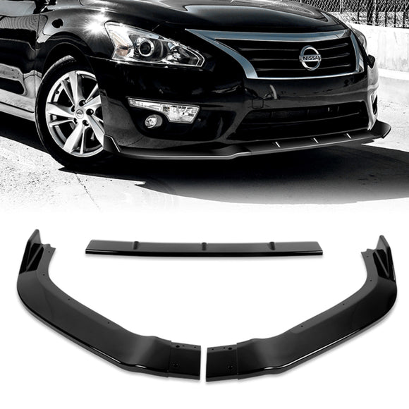 For 2013-2015 Nissan Altima Sedan Painted Black Front Bumper Body Splitter Spoiler Lip 3PCS