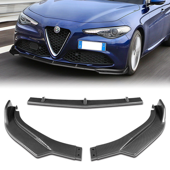 For 2017-2021 Alfa Romeo Giulia Carbon Look Front Bumper Body Kit Spoiler Lip 3PCS