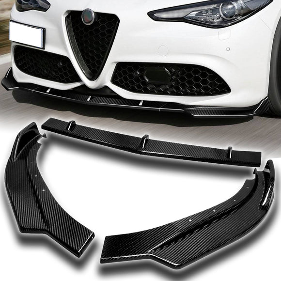 For 2017-2021 Alfa Romeo Giulia Carbon Fiber Front Bumper Body Kit Spoiler Lip 3PCS