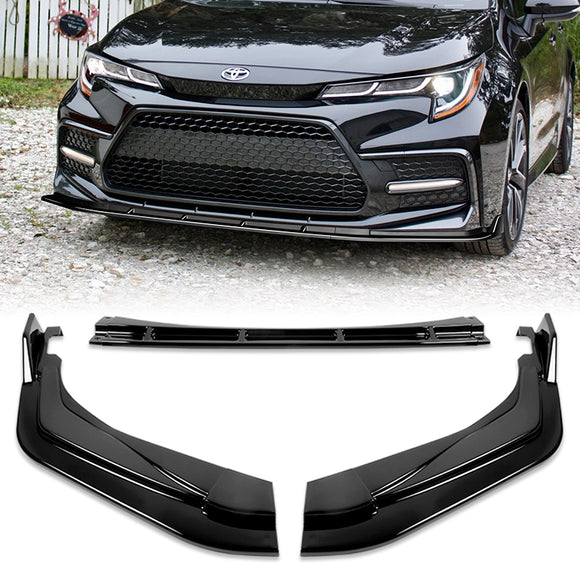 For 2020-2025 Toyota Corolla XSE SE Painted Black Front Bumper Body Splitter Spoiler Lip 3PCS