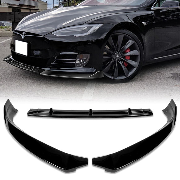 For 2016-2020 Tesla Model S STP-Style Painted Black Front Bumper Body Splitter Spoiler Lip 3PCS