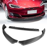 For 2016-2020 Tesla Model S STP-Style Carbon Look Front Bumper Body Splitter Spoiler Lip 3PCS