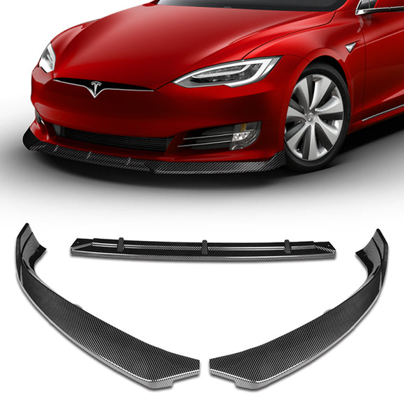 For 2016-2020 Tesla Model S STP-Style Carbon Look Front Bumper Body Splitter Spoiler Lip 3PCS