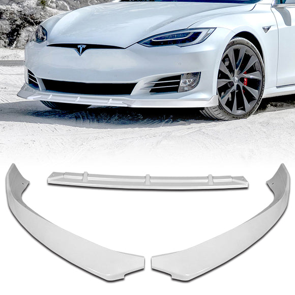 For 2016-2020 Tesla Model S STP-Style Painted White Front Bumper Body Splitter Spoiler Lip 3PCS