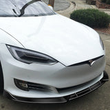 For 2016-2020 Tesla Model S STP-Style Carbon Fiber Front Bumper Body Splitter Spoiler Lip 3PCS