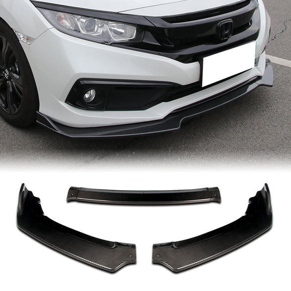 For 2016-2021 Honda Civic 10Th Carbon Fiber Front Bumper Body Splitter Spoiler Lip 3PCS