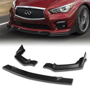 thumbnail image 2 of 3-Piece Carbon Fiber Style Front Bumper Lip For Infiniti Q50 2014-2017 – Gloss Black 2 of 2